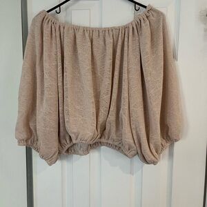 Beige Off-Shoulder Balloon Sleeve Top